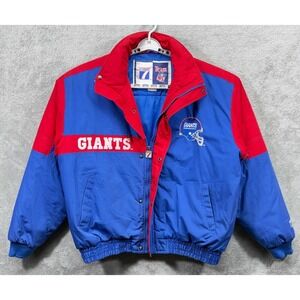 VTG New York Giants Jacket Mens XL Logo 7 Team NFL Blue Red Zip Coat NYFootball